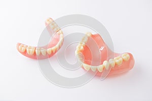 Dentures on white background