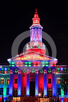 Denver City and County Building illuminated at night, Colorado.