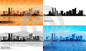 Denver city skyline silhouettes set