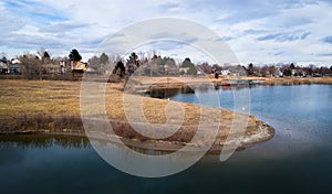 Denver, Colorado Lake Shore with Houses in Distance