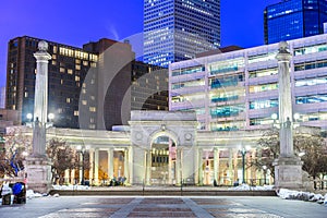 Denver, Colorado, USA downtown cityscape in Civic Center park