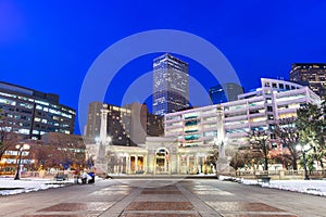 Denver, Colorado, USA downtown cityscape in Civic Center park