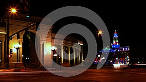 Denver Landmarks with Traffic at Night