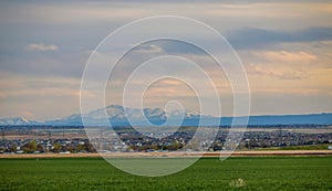 Denver Metro Area Residential Panorama with the view of a Pikes Peak mountain in the distance