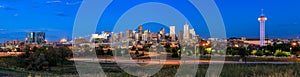 Denver skyline long exposure at twilight.