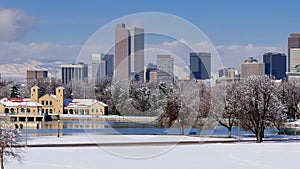 Denver Skyline in Winter Snow Pan Right