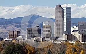 Denver Skyscrapers with Rocky Mountains