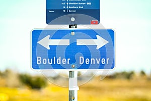 Denver to Boulder Colorado Street Sign - Travel and Tourism