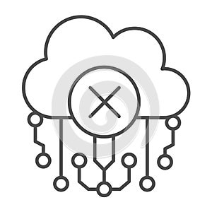 Deny or ban of cloud access thin line icon, data hoarding concept. Vector graphics. Cloud storage connection links