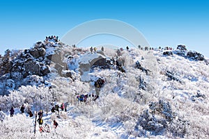 DEOGYUSAN,KOREA - JANUARY 23: Tourists taking photos.