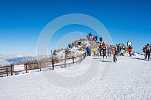 DEOGYUSAN,KOREA - JANUARY 23: Tourists taking photos.