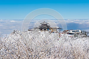 DEOGYUSAN,KOREA - JANUARY 23: Tourists taking photos.