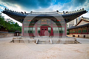 Deokhongjeon Hall in Deoksugung Palace, translation of inscription means Deokhongjeon, the name of this 1911 building. Seoul