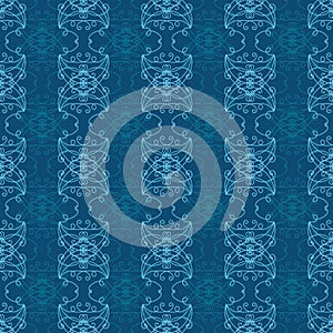 Deorative abstract ornamental seamless vector pattern in blue