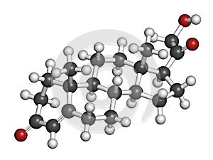 Deoxycorticosterone (DOC) mineralocorticoid hormone molecule. Precursor to aldosterone. Atoms are represented as spheres with