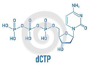 Deoxycytidine triphosphate or dCTP nucleotide molecule. DNA building block. Skeletal formula.