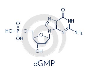 Deoxyguanosine monophosphate dGMP nucleotide molecule. DNA building block. Skeletal formula.