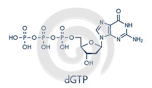 Deoxyguanosine triphosphate dGTP nucleotide molecule. DNA building block. Skeletal formula. photo