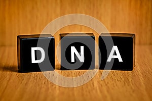 Deoxyribonucleic acid or DNA word on black block