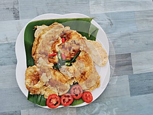Dep fried omelet, Thai recipe photo