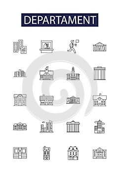 Departament line vector icons and signs. Division, Bureau, Wing, Region, Section, Office, Branch, Subdivision outline