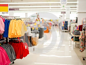 Department of clothing sales in supermarkets, Blurred shopping mall and retails store interior for background. photo