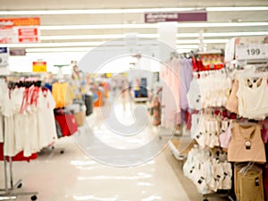 Department of clothing sales in supermarkets, Blurred shopping mall and retails store interior for background. photo