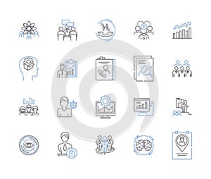 Department cooperation outline icons collection. Coordination, Partnership, Joint, Alliance, Linkage, Unison, Alignment