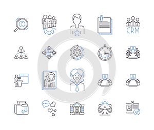 Department cooperation outline icons collection. Coordination, Partnership, Joint, Alliance, Linkage, Unison, Alignment