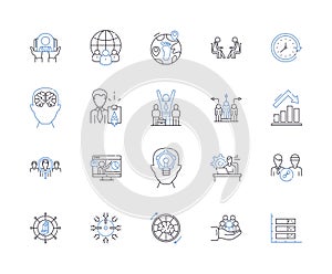 Department cooperation outline icons collection. Coordination, Partnership, Joint, Alliance, Linkage, Unison, Alignment