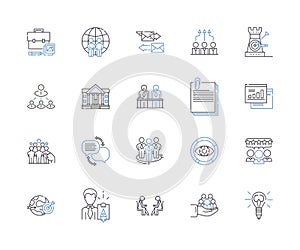 Department coworking outline icons collection. Deputy, Cowork, Counterpart, Collaborative, Groupwork, Division photo