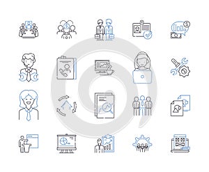 Department coworking outline icons collection. Deputy, Cowork, Counterpart, Collaborative, Groupwork, Division photo