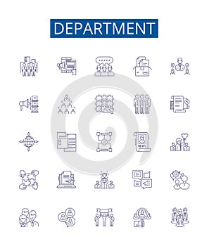 Department line icons signs set. Design collection of Division, Bureau, Office, Section, Unit, Directorate, Agency