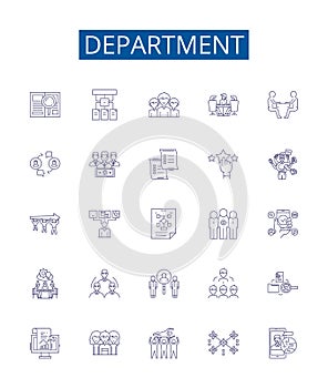 Department line icons signs set. Design collection of Division, Bureau, Office, Section, Unit, Directorate, Agency