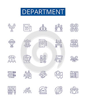 Department line icons signs set. Design collection of Division, Bureau, Office, Section, Unit, Directorate, Agency