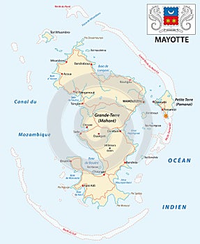 Department of Mayotte road vector map with coat of arms photo