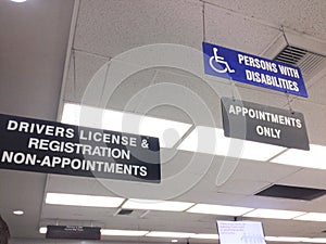 Department of motor vehicles DMV indoor office drivers license disabilities sign