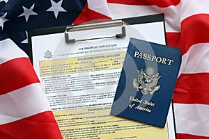 Department of State form DS11 Application for a U.S. Passport lies on table and ready to fill