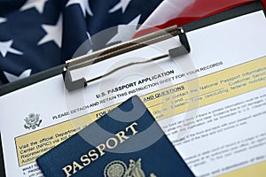 Department of State form DS11 Application for a U.S. Passport lies on table and ready to fill