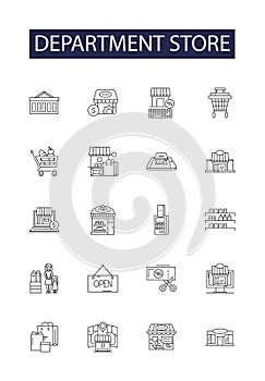 Department store line vector icons and signs. Store, Shopping, Boutique, Marketplace, Bazaar, Merchandise, Emporium