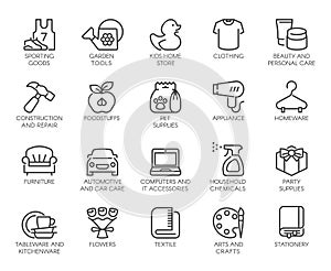 Department Store Shop Category Outline Icons Set