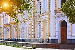 Department store trading house Churin and company. Monument of architecture of the 19th century. The ancient yellow