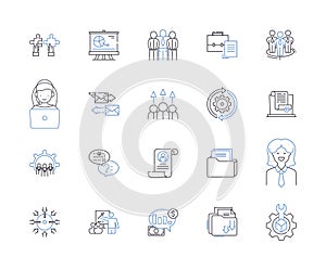 Department teamwork outline icons collection. Teamwork, Department, Collaboration, Cooperation, Groupwork, Syndication