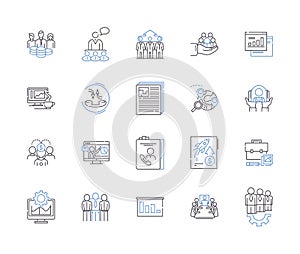 Department teamwork outline icons collection. Teamwork, Department, Collaboration, Cooperation, Groupwork, Syndication