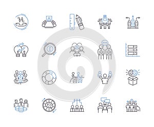 Department workflow outline icons collection. Department, Workflow, Management, Automation, Process, Systems, Efficiency