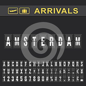 Departure and Arrival sign at Amsterdam Airport Stock