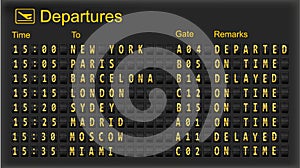 Departure board - destination airports. photo