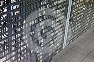 Departure Board at Munich Airport showing several Lufthansa flights incl. part of the flight numbers