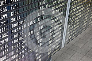 Departure Board at Munich Airport showing several Lufthansa flights incl. part of the flight numbers photo