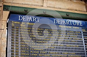 Departure board at a Paris' train station